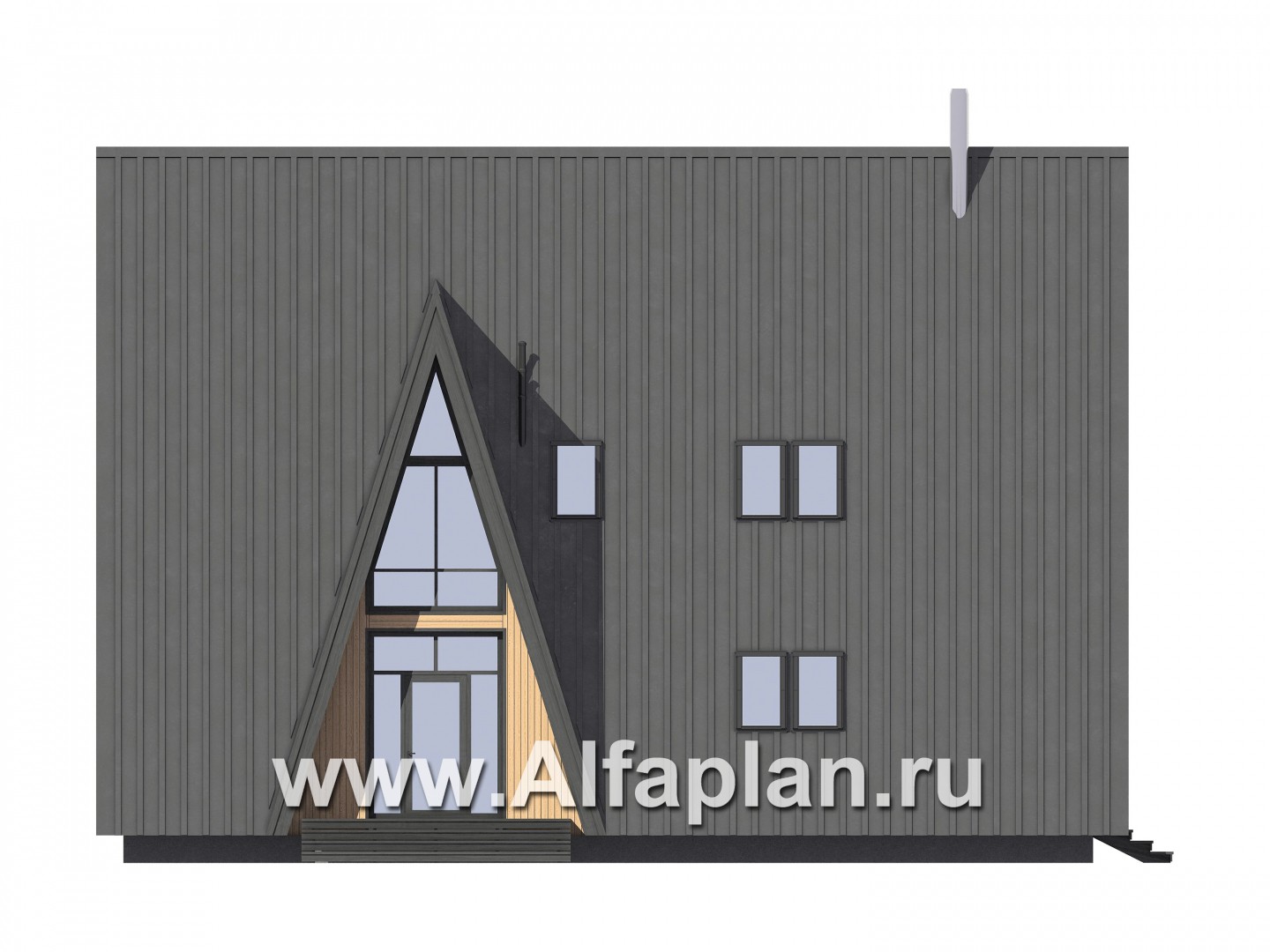 Проект дома с мансардой, каркасный коттедж, с террасой и с балконом, 3 спальни, дача для отдыха - фасад дома