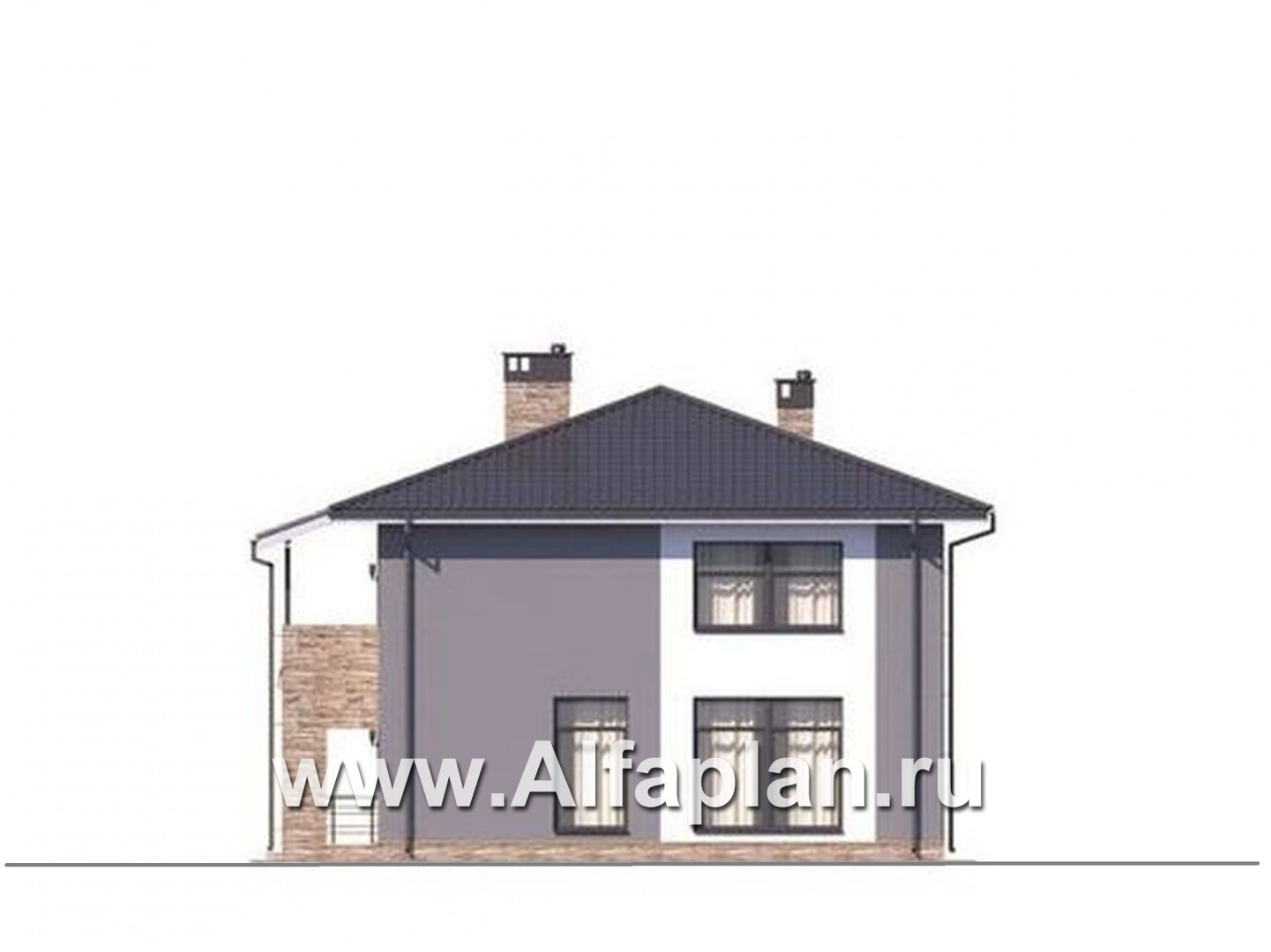 Проекты домов Альфаплан - Проект двухэтажного дома, две спальни на 1-ом этаже, с гаражом - изображение фасада №4