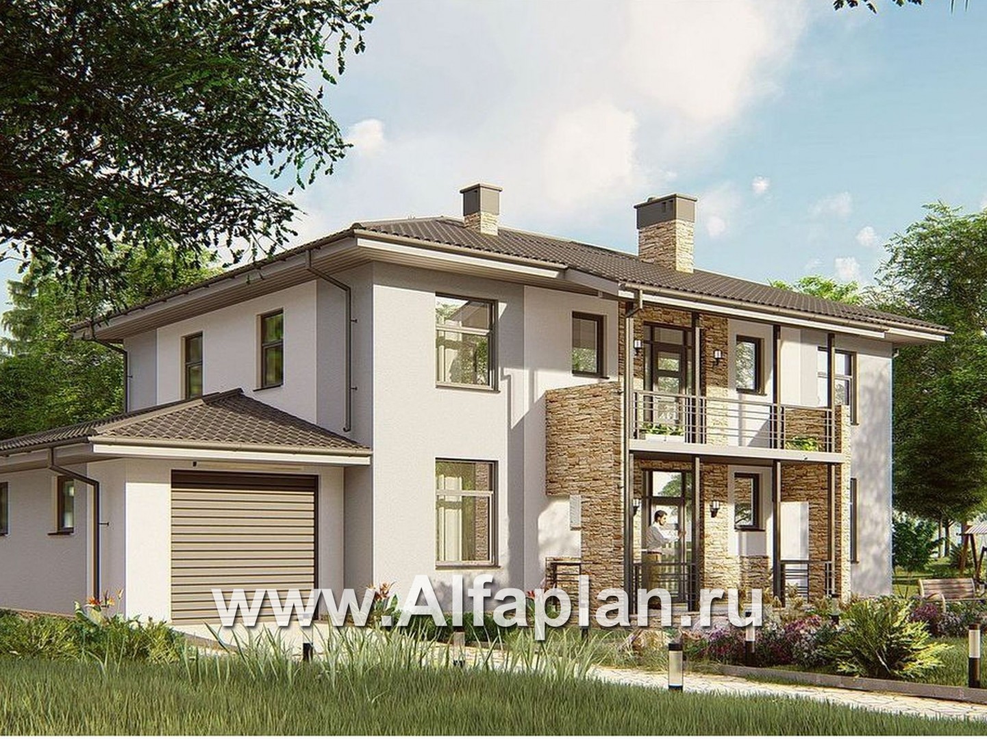 Проекты домов Альфаплан - Двухэтажный дом с гаражом - основное изображение