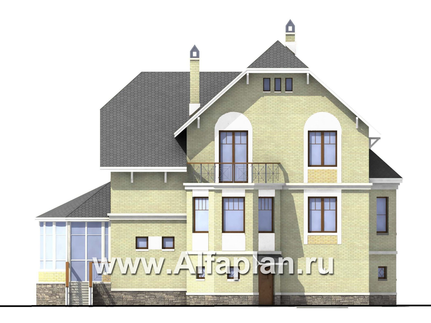 «Верона» - проект трехэтажного дома, с эркером и с верандой, с гаражом - фасад дома