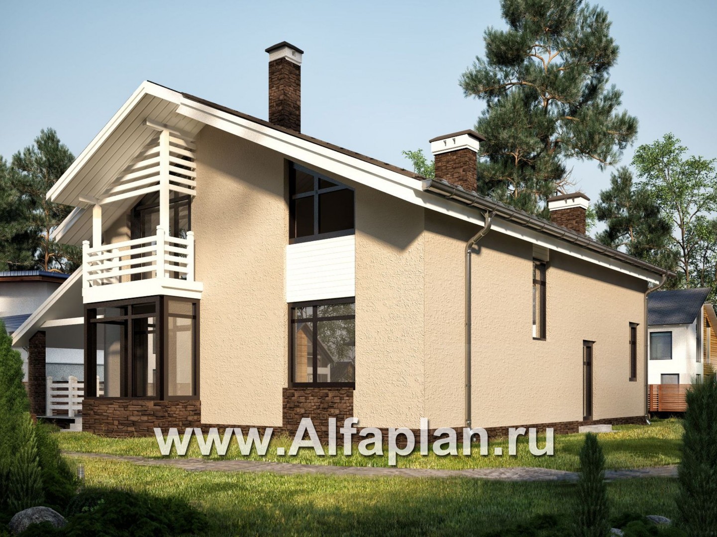 Проекты домов Альфаплан - Современный коттедж с большой угловой террасой - дополнительное изображение №1