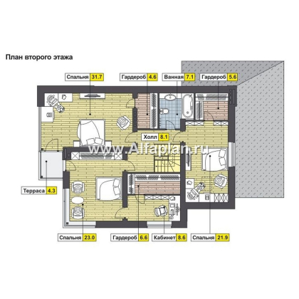 Проекты домов Альфаплан - Двухэтажный коттедж с угловым остеклением - превью плана проекта №2