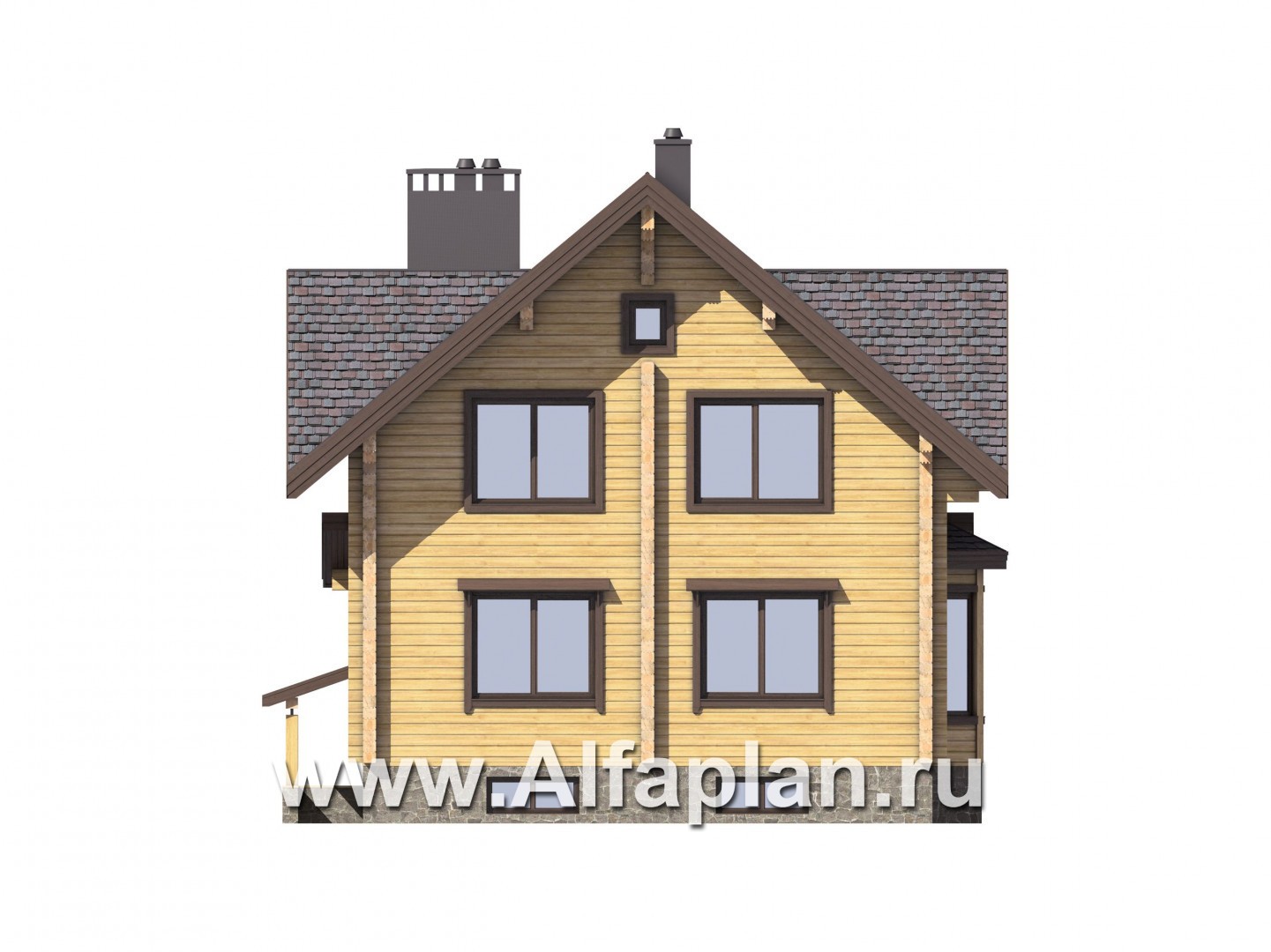 Проекты домов Альфаплан - Компактный деревянный дом с цоколем - изображение фасада №3