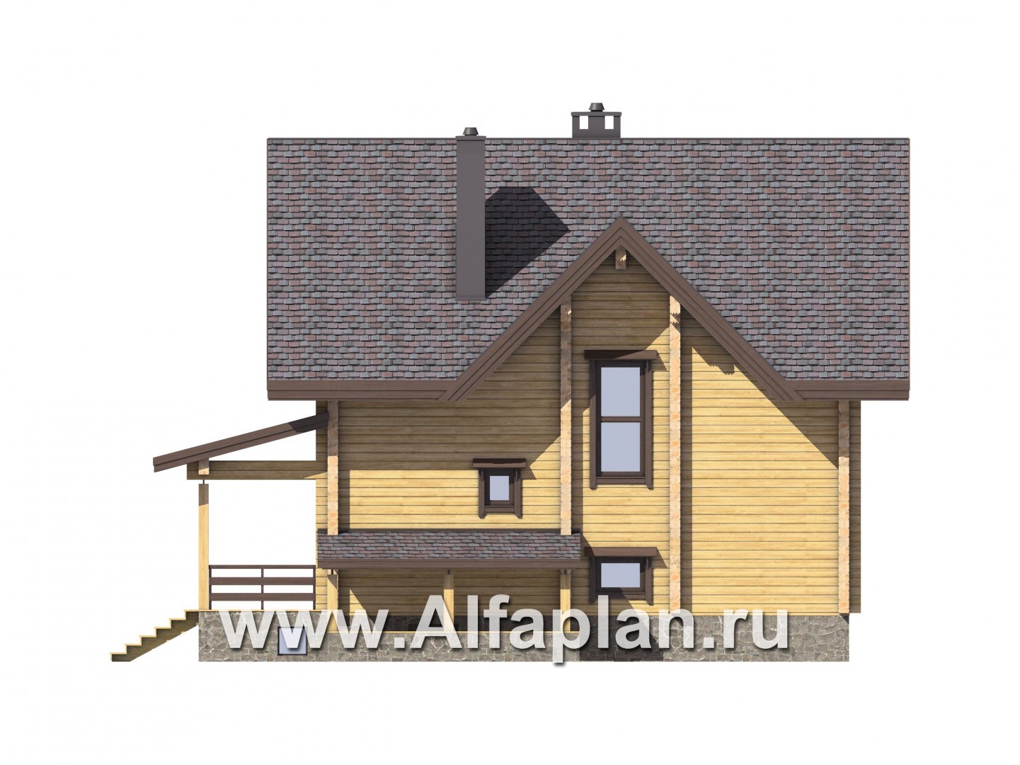 Проекты домов Альфаплан - Компактный деревянный дом с цоколем - изображение фасада №4