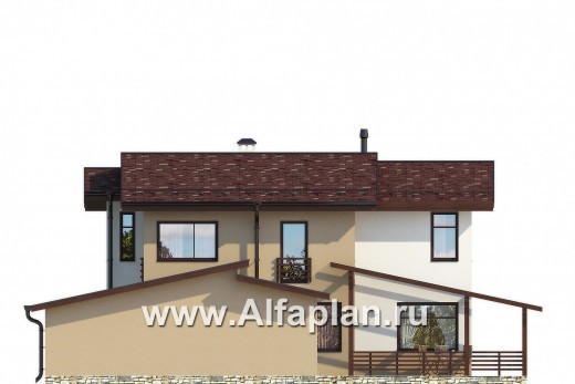 Проекты домов Альфаплан - Современный каркасный дом с навесом для машины - превью фасада №3