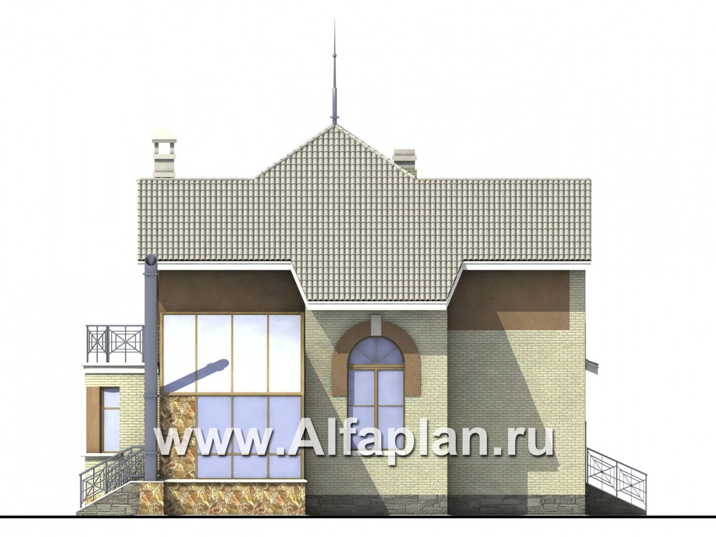 Проекты домов Альфаплан - «Уют» - коттедж с зимним садом - изображение фасада №3