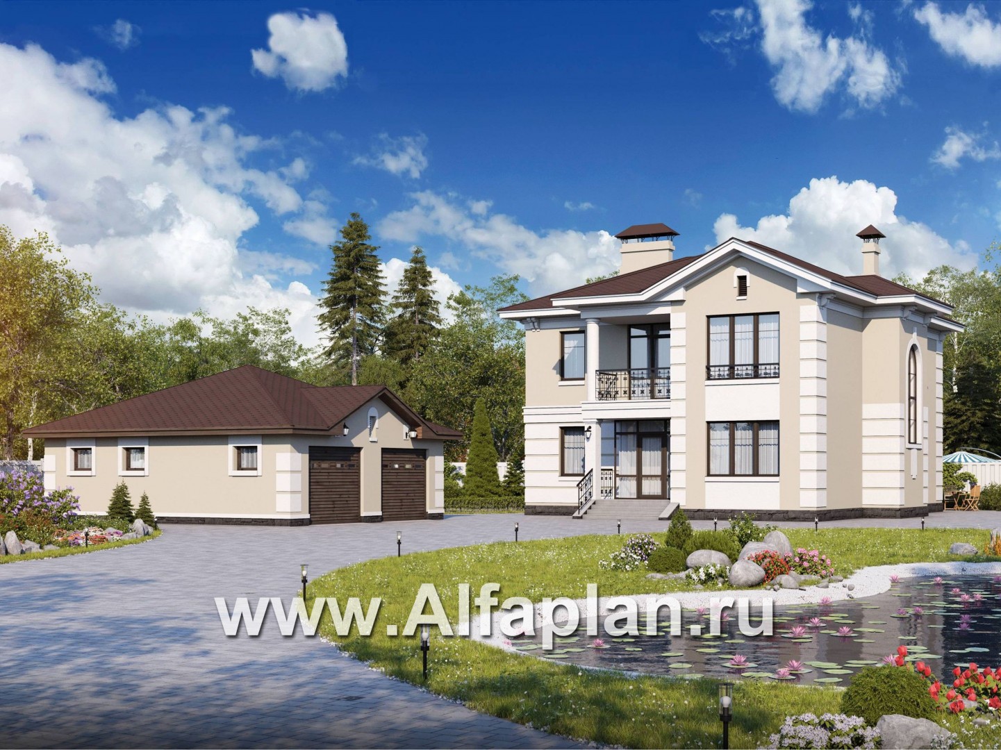 «Репутация»_ДУО - проект двухэтажного дома из газобетона + проект гаража на 2 авто - основное изображение