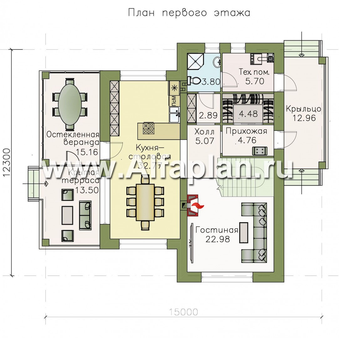 Проекты домов Альфаплан - «Счастье рядом» - современный дом с комфортной планировкой - изображение плана проекта №1