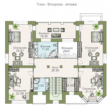 «Монте-Кристо» - проект эксклюзивного двухэтажного дома из кирпича, второй свет, с террасой и с эркером - превью план дома