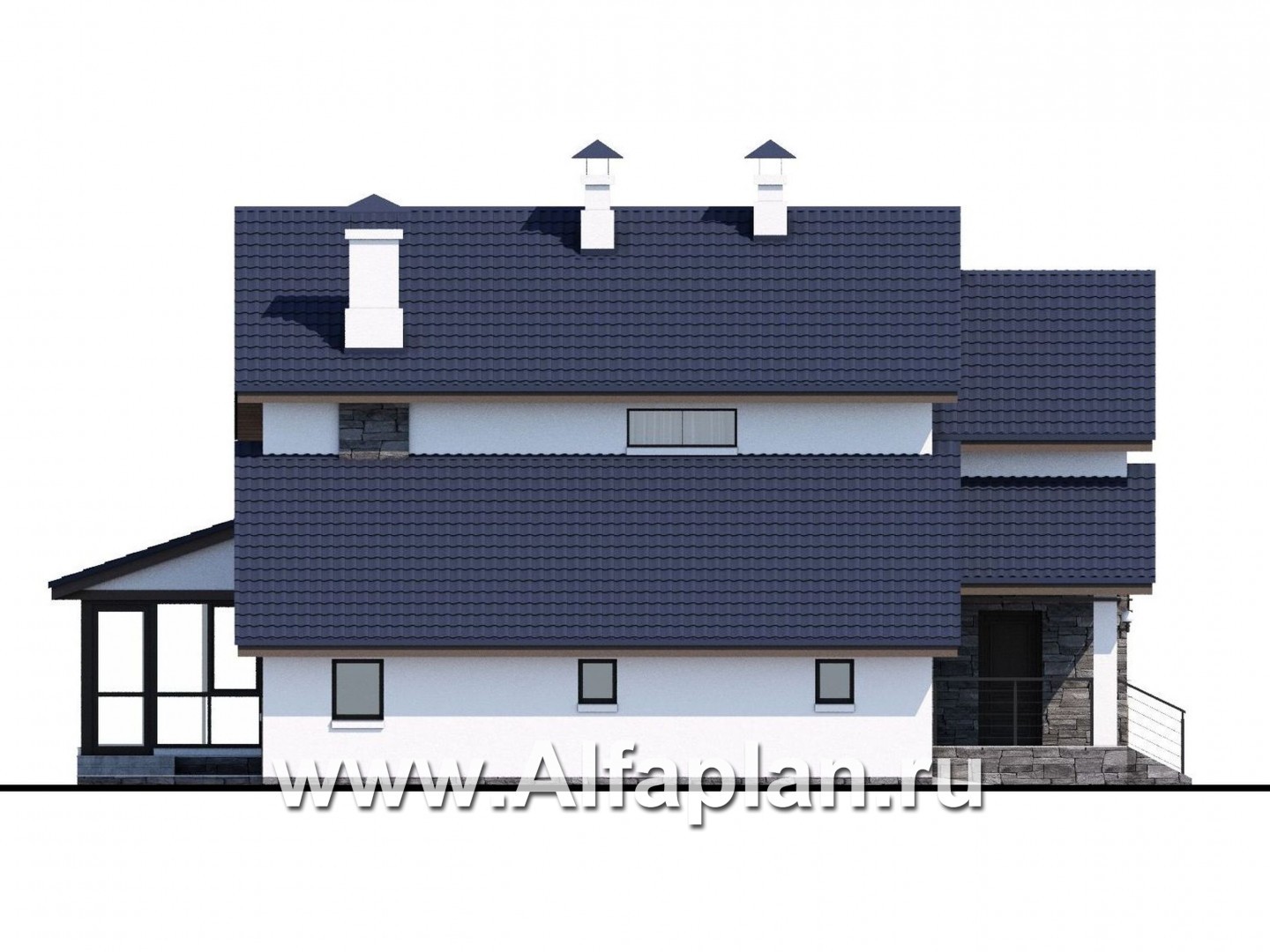 Проекты домов Альфаплан - «Четвертое измерение» - стильный современный дом с комфортабельной планировкой - изображение фасада №3