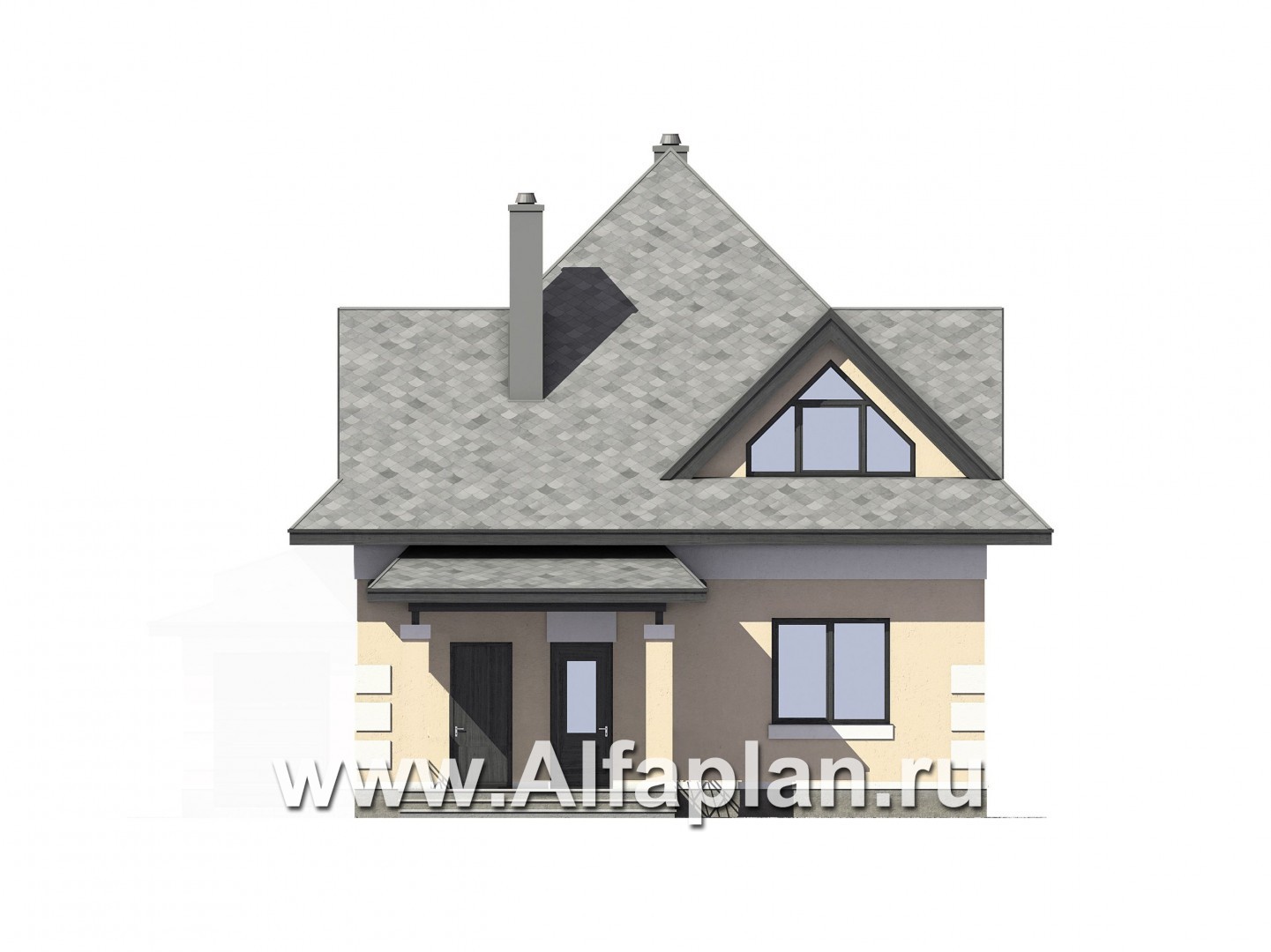 Проекты домов Альфаплан - Компактный и экономичный мансардный дом - изображение фасада №1