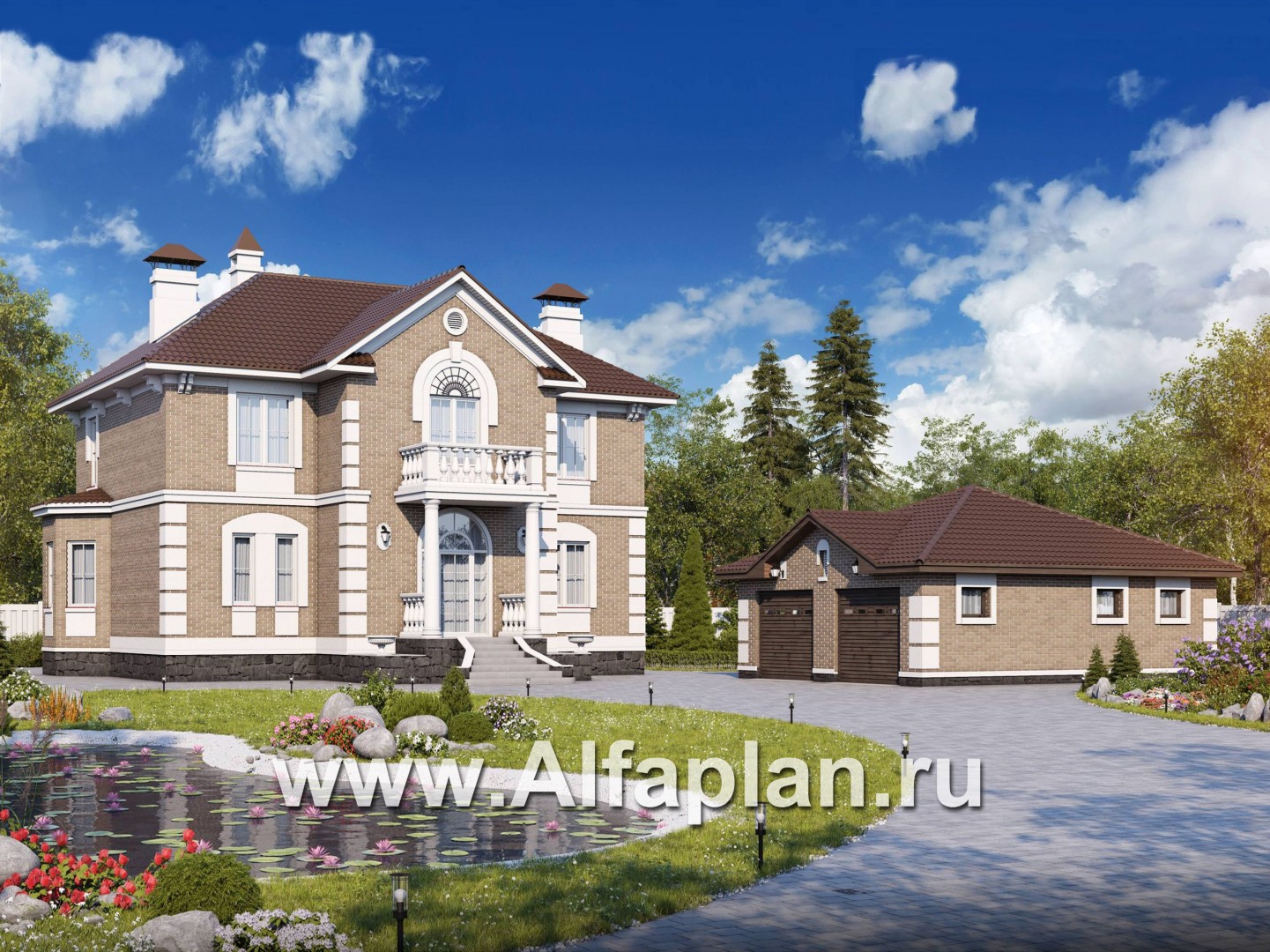 «Головин»_ДУО - проект двухэтажного дома из газобетона + гараж на 2 авто - основное изображение