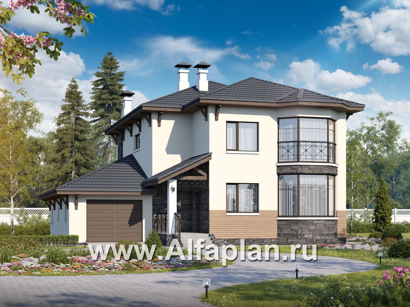 Проекты домов Альфаплан - «Четвертое измерение» - современный комфортный двухэтажный дом - основное изображение