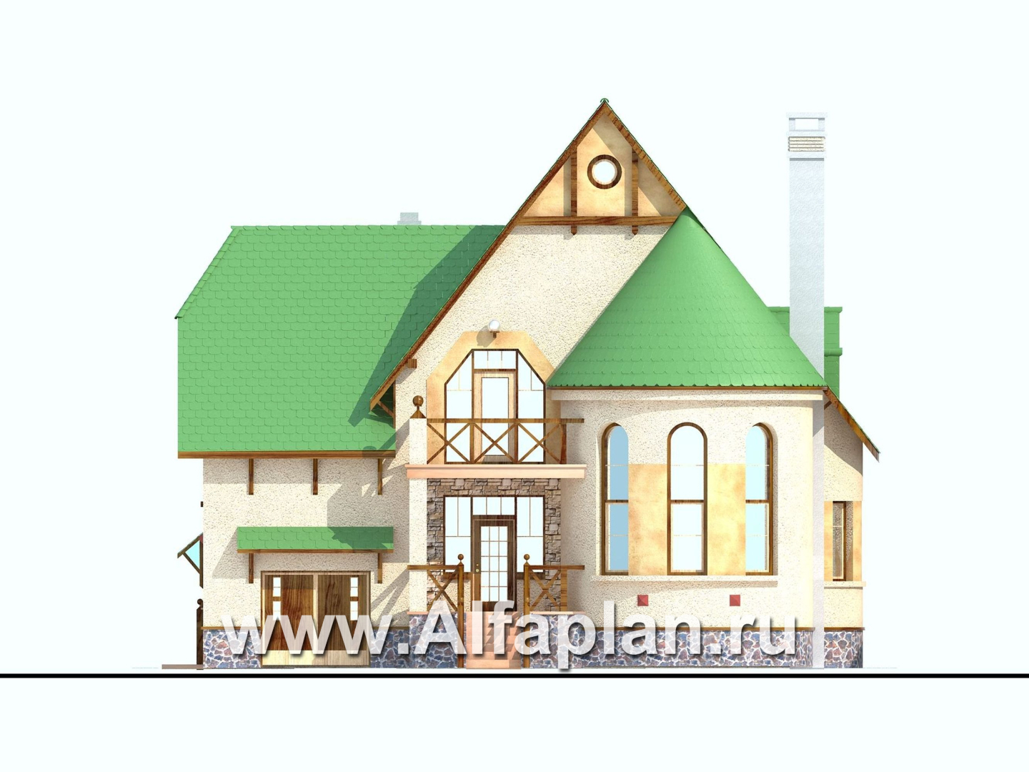 Проекты домов Альфаплан - «5-ая глава» - современный замок для романтиков - изображение фасада №1
