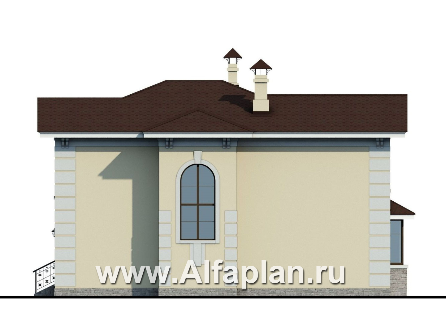 «Репутация» - проект двухэтажного дома из газобетона с фото, планировка с эркером и с террасой, английском стиле - фасад дома
