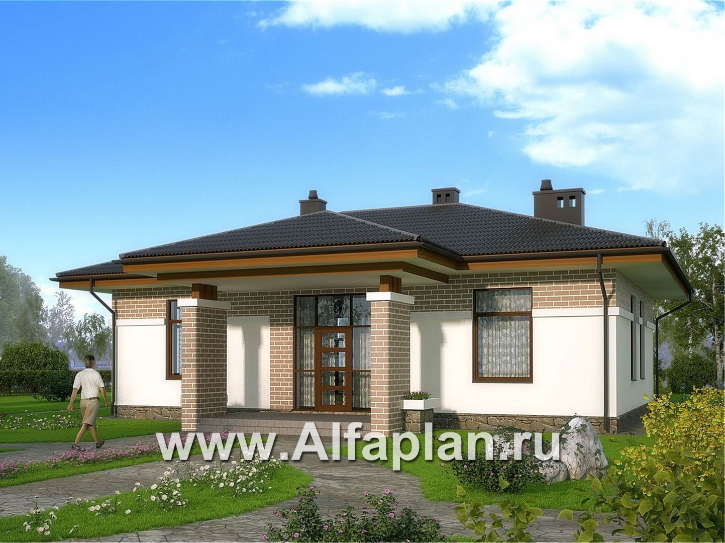 Проекты домов Альфаплан - Компактный одноэтажный дом для небольшой семьи - основное изображение