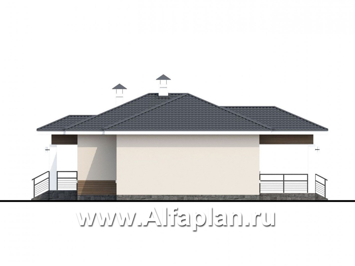 Проекты домов Альфаплан - «Безоблачный» - экономичный и комфортный одноэтажный дом - изображение фасада №2