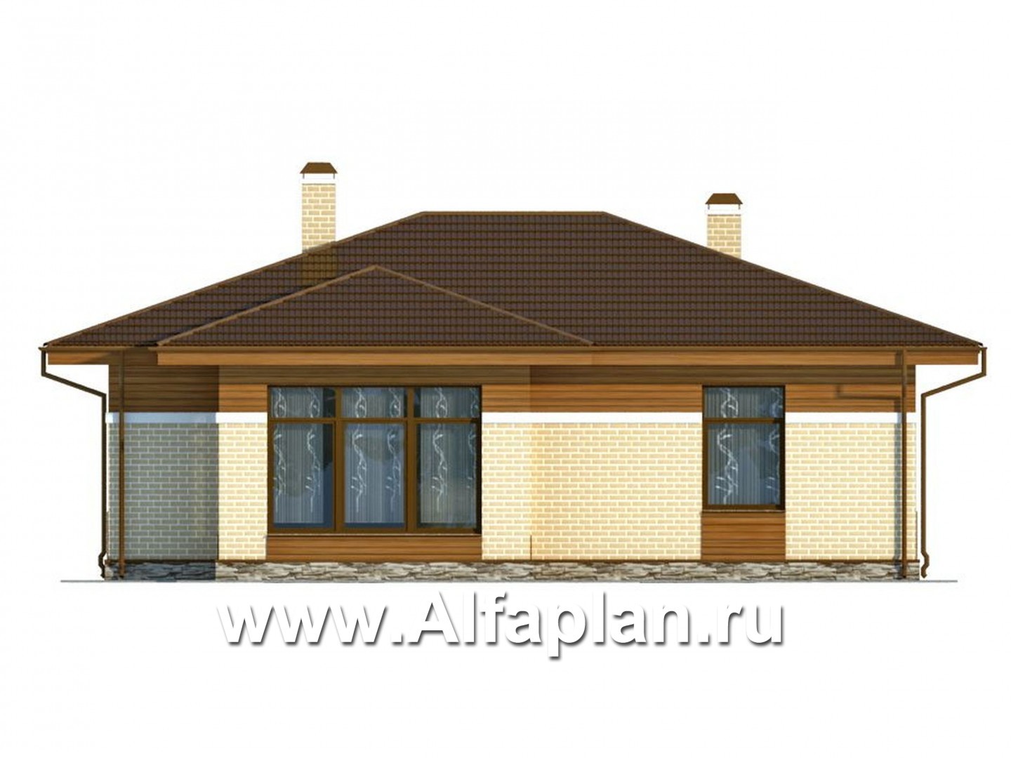 Проекты домов Альфаплан - Одноэтажный дом для небольшой семьи - изображение фасада №2