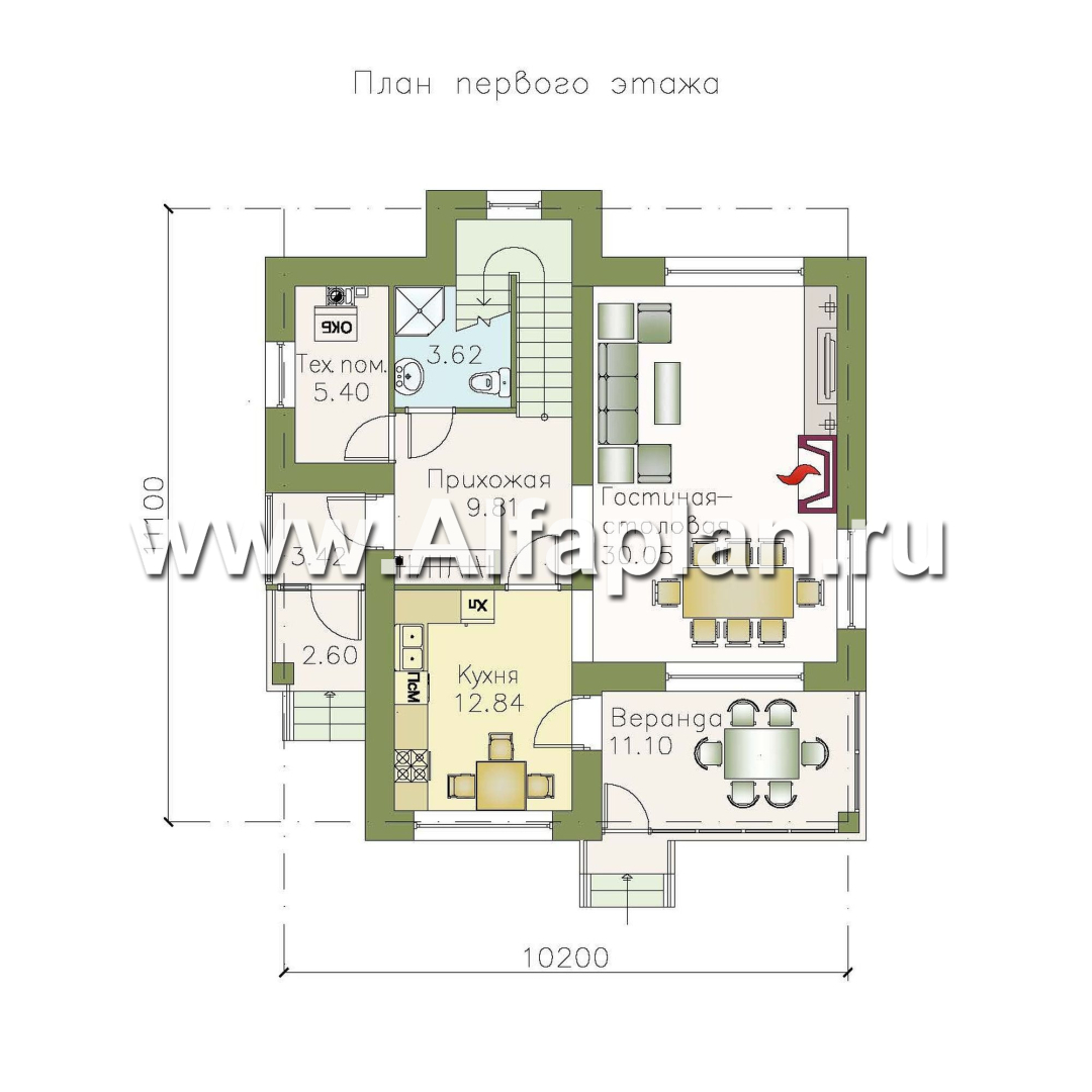 Проекты домов Альфаплан - «Знаменка» — компактный коттедж с удобной планировкой - изображение плана проекта №1