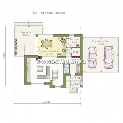 Проекты домов Альфаплан - «Дипломат Плюс» - дом с бильярдной и гаражом-навесом - превью плана проекта №1