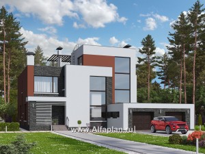 Проекты домов Альфаплан - «Альстер» — трехэтажный коттедж с гаражом и эксплуатируемой кровлей - превью основного изображения