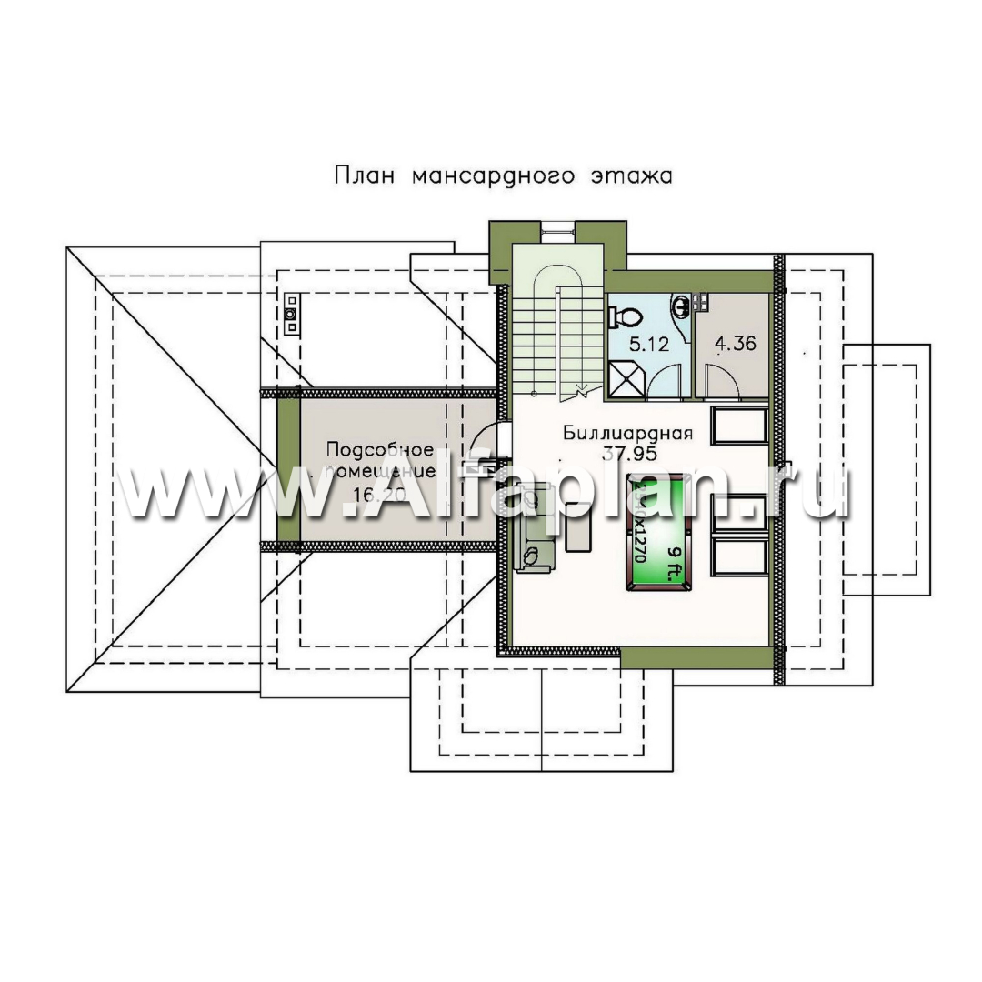 Проекты домов Альфаплан - «Ясная поляна»- коттедж для большой семьи с гаражом и бильярдной - изображение плана проекта №4