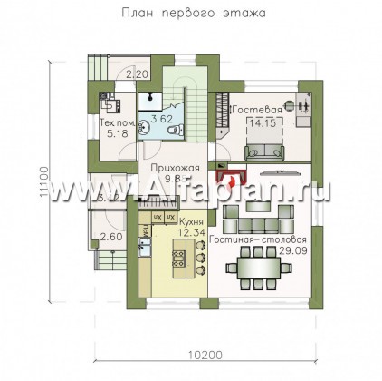 «Знаменка» - проект двухэтажного дома с балконом и с террасой, планировка с кабинетом на 1 эт, в современном стиле - превью план дома