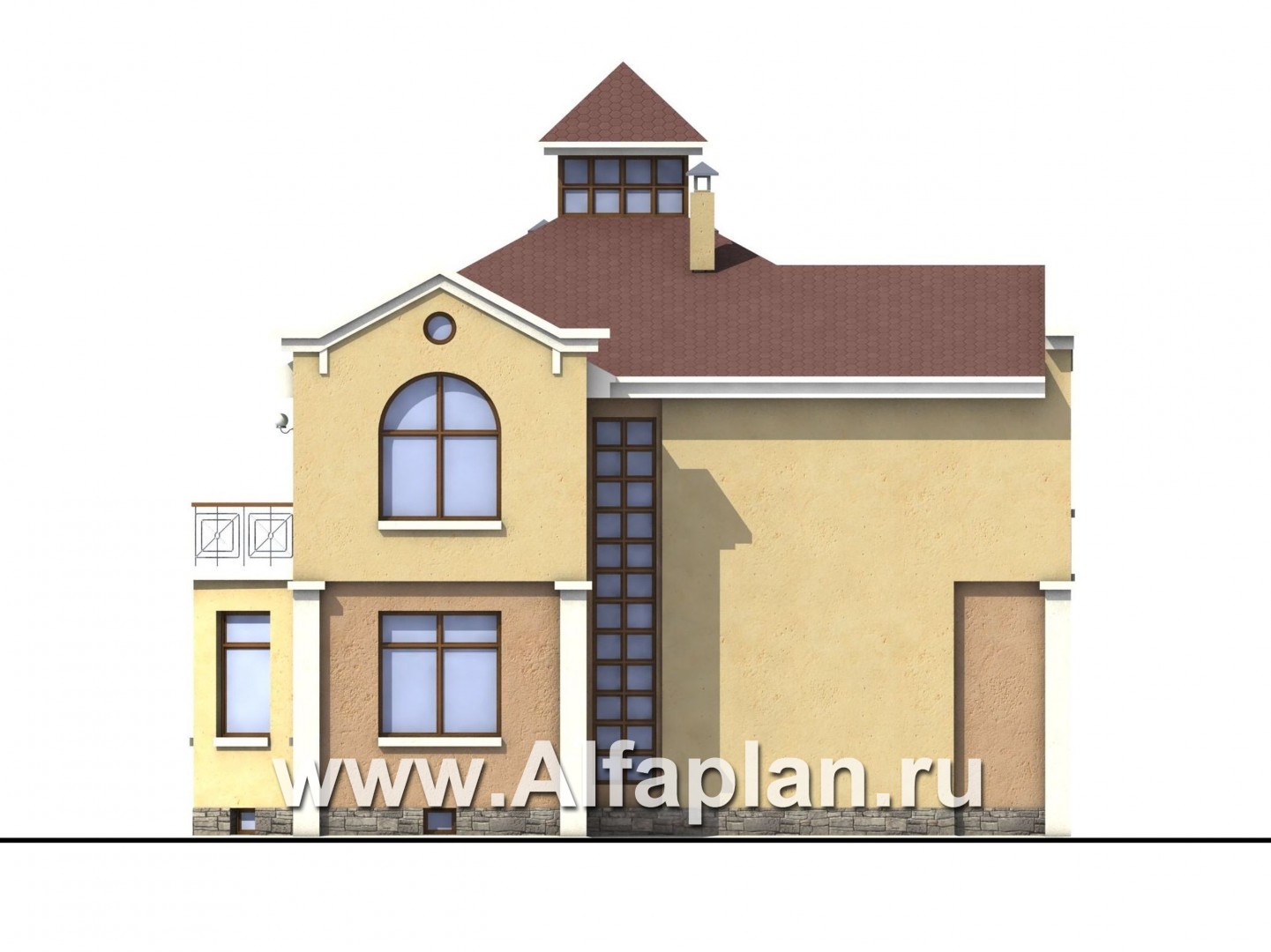 «Принцесса на горошине»  - проект двухэтажного дома, планировка с кабинетом на 1 эт, с террасой, с цокольным этажом - фасад дома