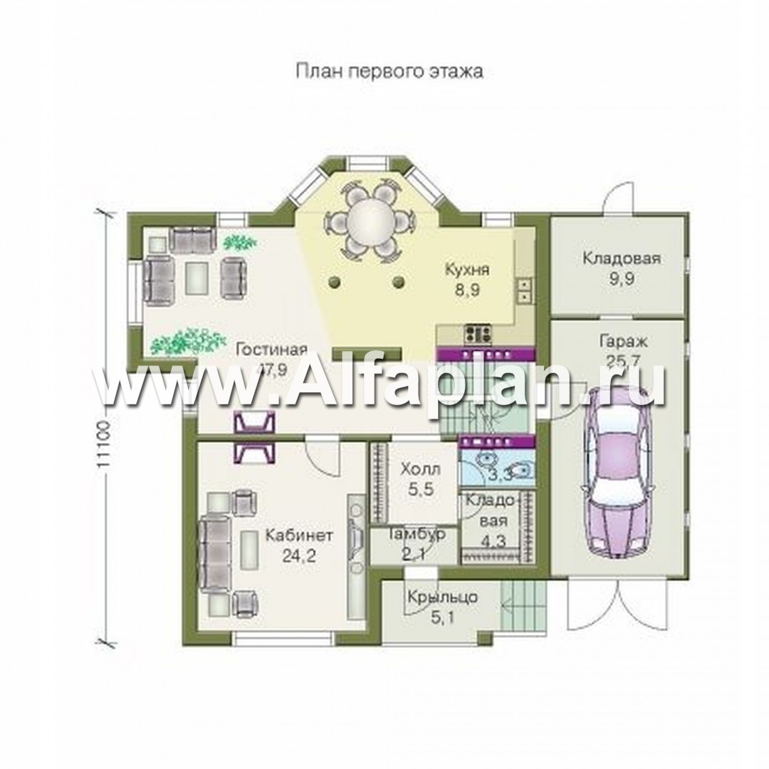 «Принцесса на горошине»  - проект двухэтажного дома, планировка с кабинетом на 1 эт, с террасой, с цокольным этажом - план дома