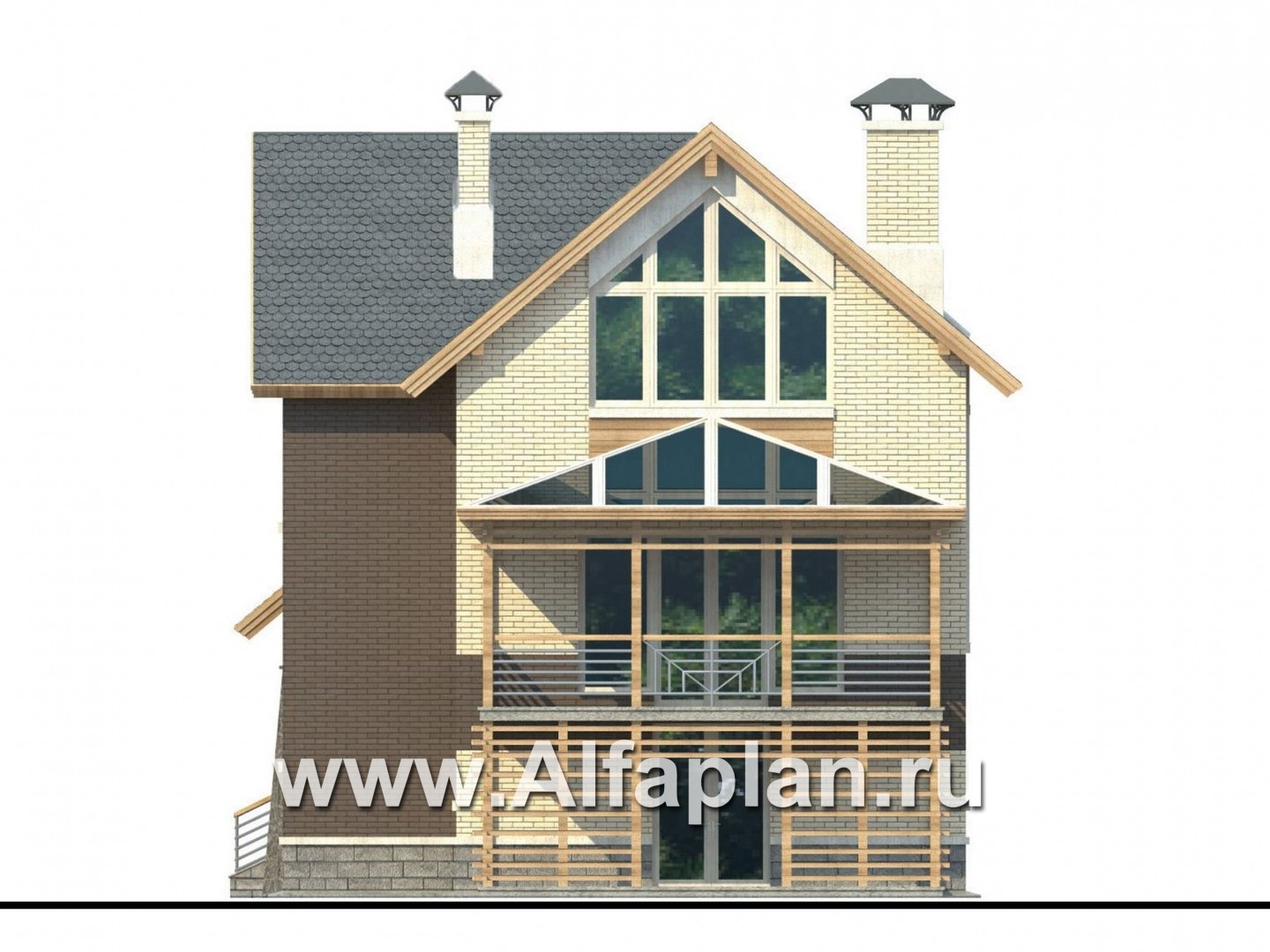 Проекты домов Альфаплан - «Экспрофессо»- проект компактного дома с гаражом в цоколе - изображение фасада №4
