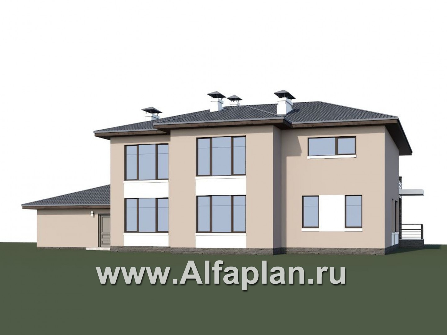 Проекты домов Альфаплан - «Семь звезд» - современный коттедж с панорамными окнами и гаражом - дополнительное изображение №1