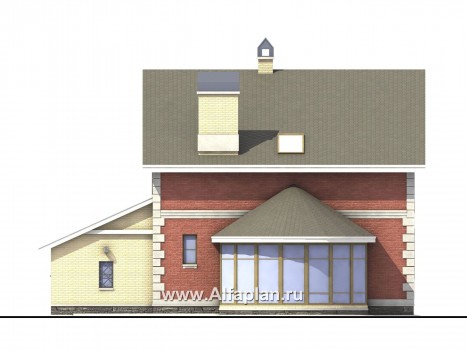 «Метц» - проект дома с мансардой, с эркером и с террасой, в английском стиле - превью фасада дома