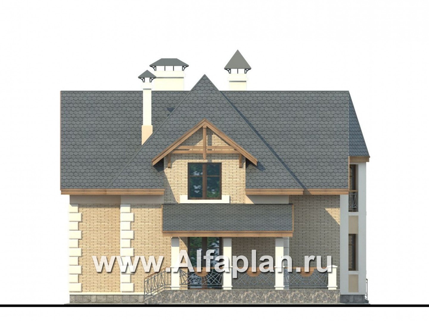 «Клио» - красивый проект дома с мансардой, с эркером и с террасой - фасад дома