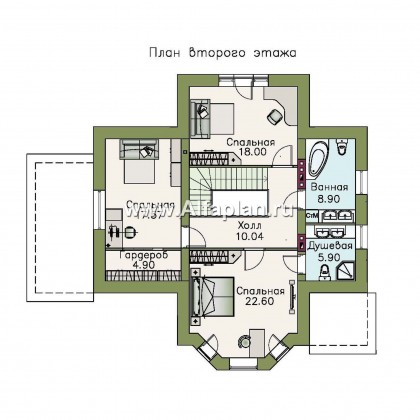 «Клио» - красивый проект дома с мансардой, с эркером и с террасой - превью план дома