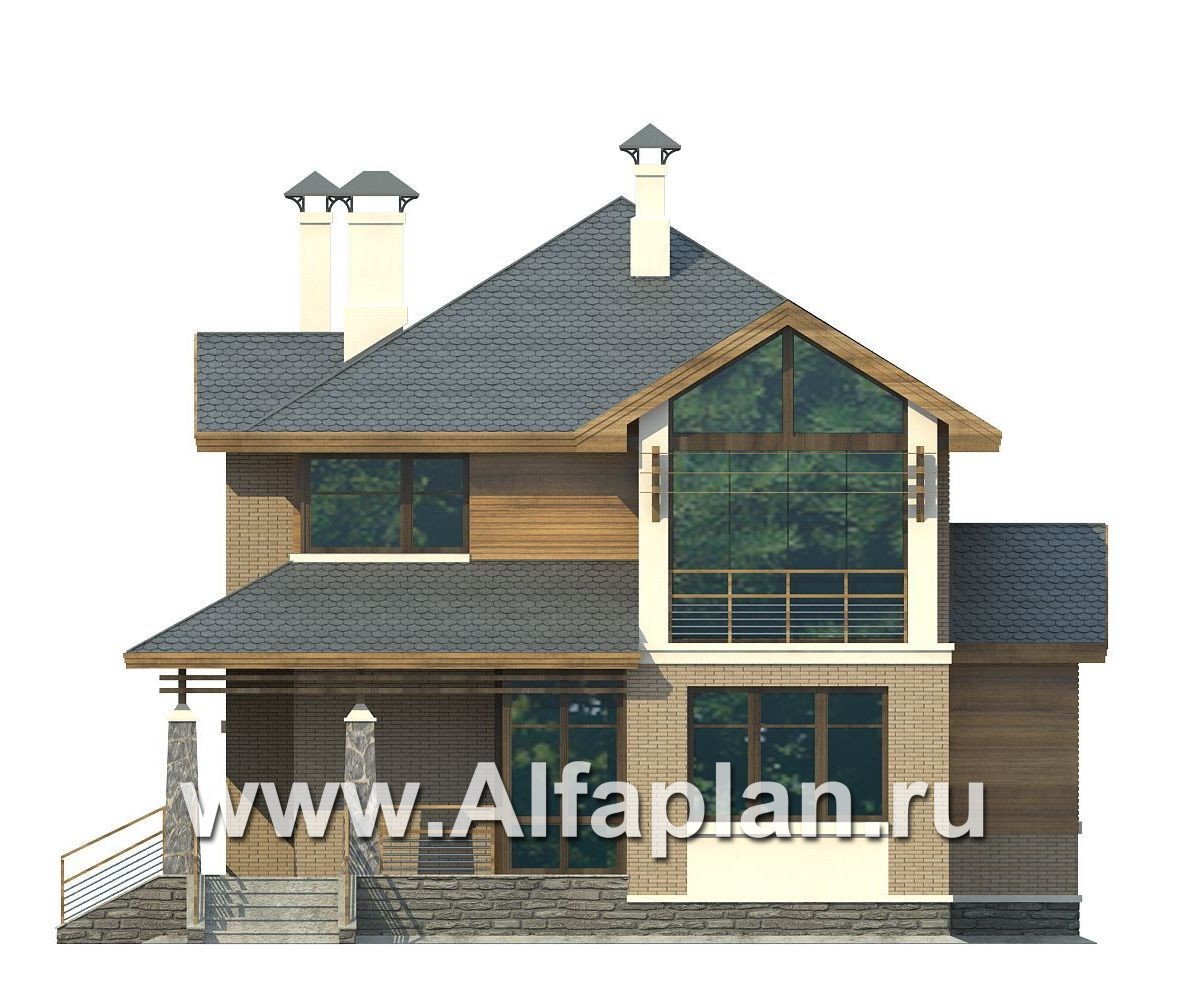 Проекты домов Альфаплан - «Вектор» - проект двухэтажного дома из газобетона с кабинетом и с террасой - изображение фасада №1