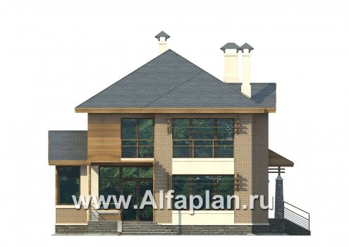 Проекты домов Альфаплан - «Вектор» - проект двухэтажного дома из газобетона с кабинетом и с террасой - превью фасада №4