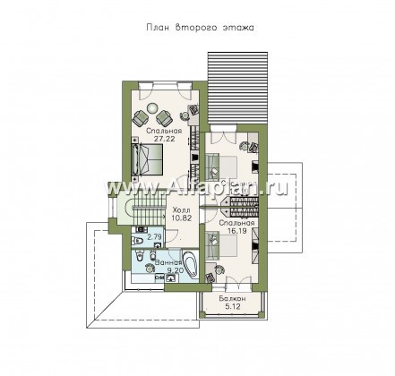 Проекты домов Альфаплан - «Вектор» - проект двухэтажного дома из газобетона с кабинетом и с террасой - превью плана проекта №2