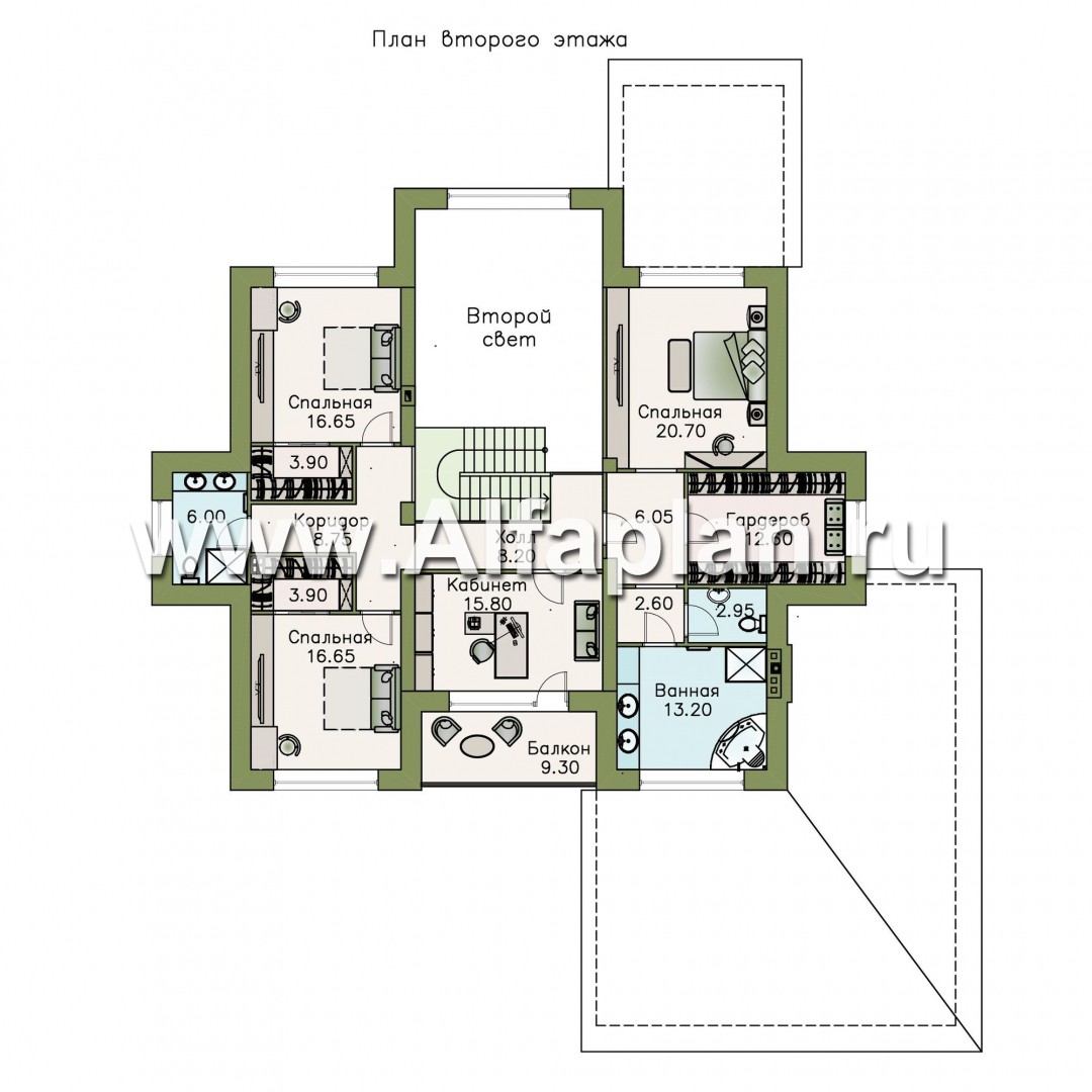 Проекты домов Альфаплан - «Дунай»   — вилла с двусветной гостиной и большим гаражом - изображение плана проекта №2