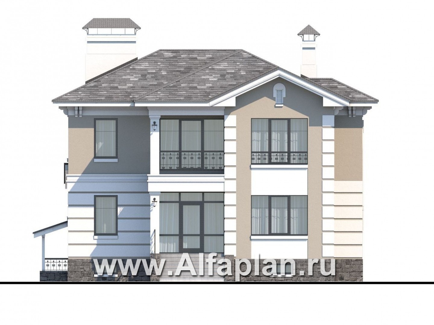 Проекты домов Альфаплан - «Репутация»- аристократический коттедж с цоколем - изображение фасада №1