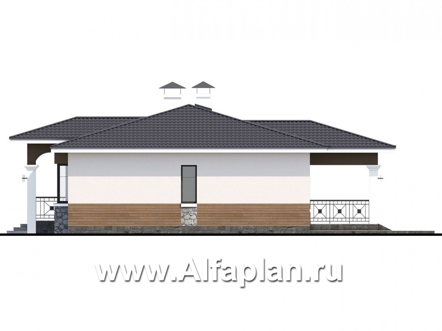 Проекты домов Альфаплан - Одноэтажный дом для небольшой семьи - изображение фасада №2