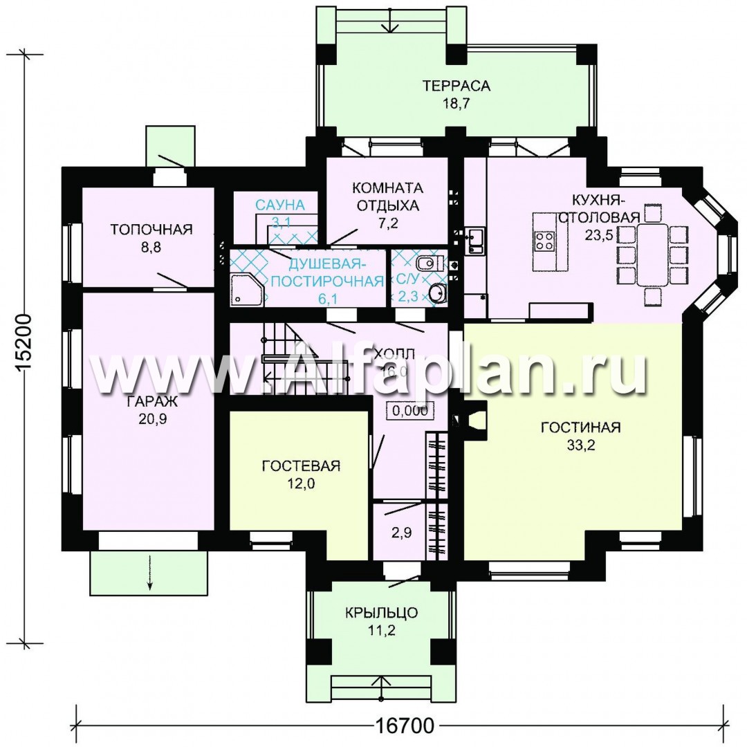 Проекты домов Альфаплан - Коттедж с гаражом и пятью спальнями - план проекта №1