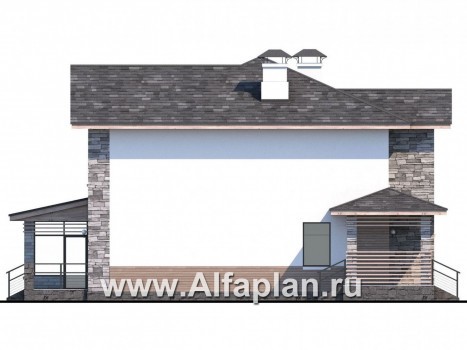 Проекты домов Альфаплан - «Снежная страна» - изящный коттедж с террасами - превью фасада №3