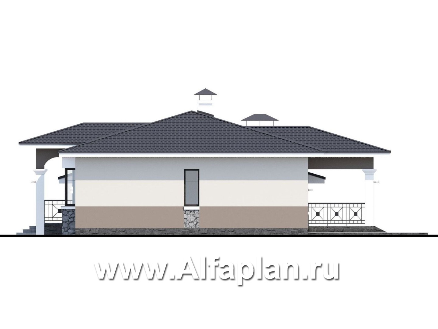 Проекты домов Альфаплан - "Новый свет" - проект одноэтажного дома с гаражом для небольшой семьи - изображение фасада №2