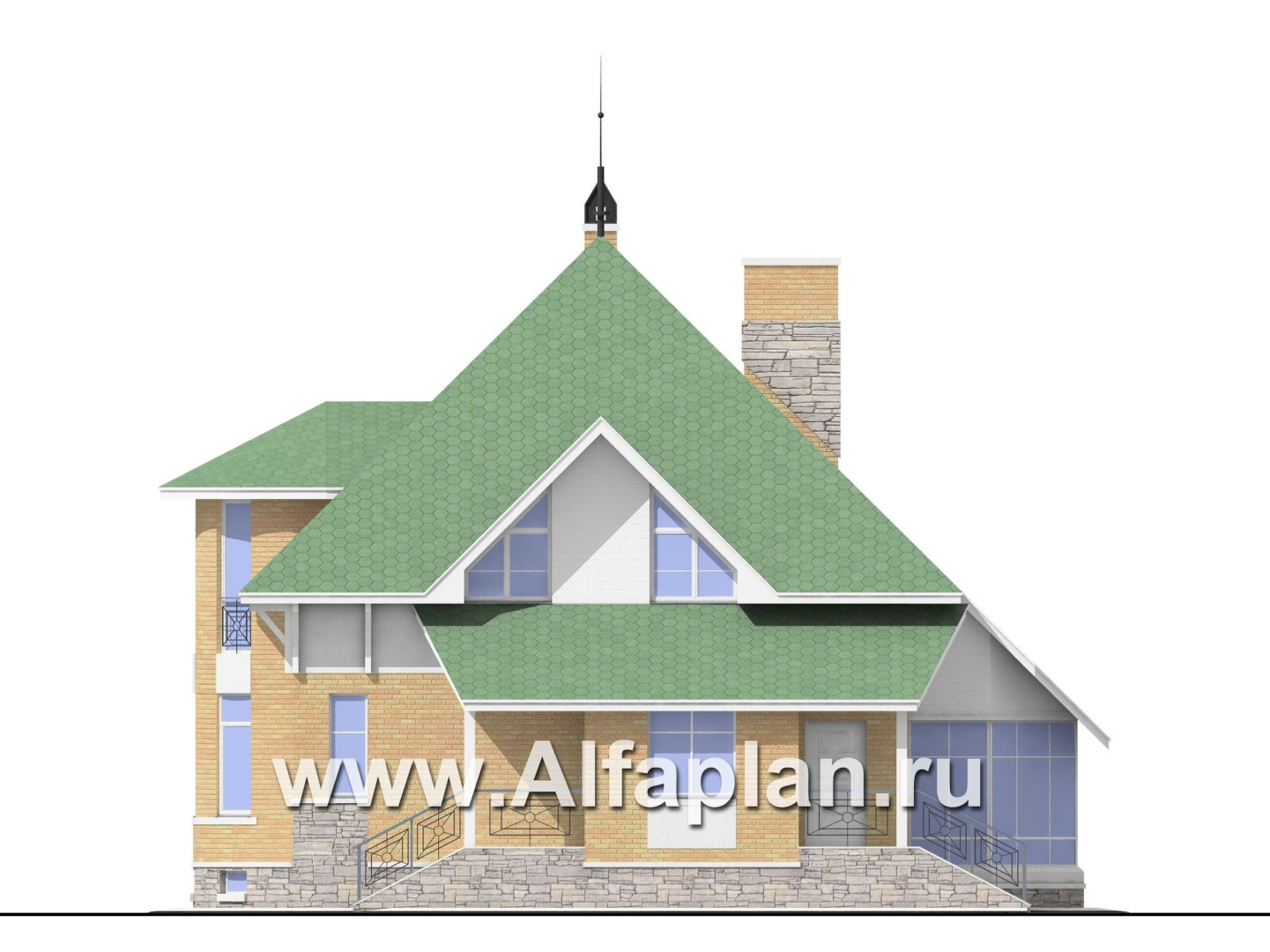 Проекты домов Альфаплан - «Петит Плюс» - коттедж с цокольным этажом - изображение фасада №2