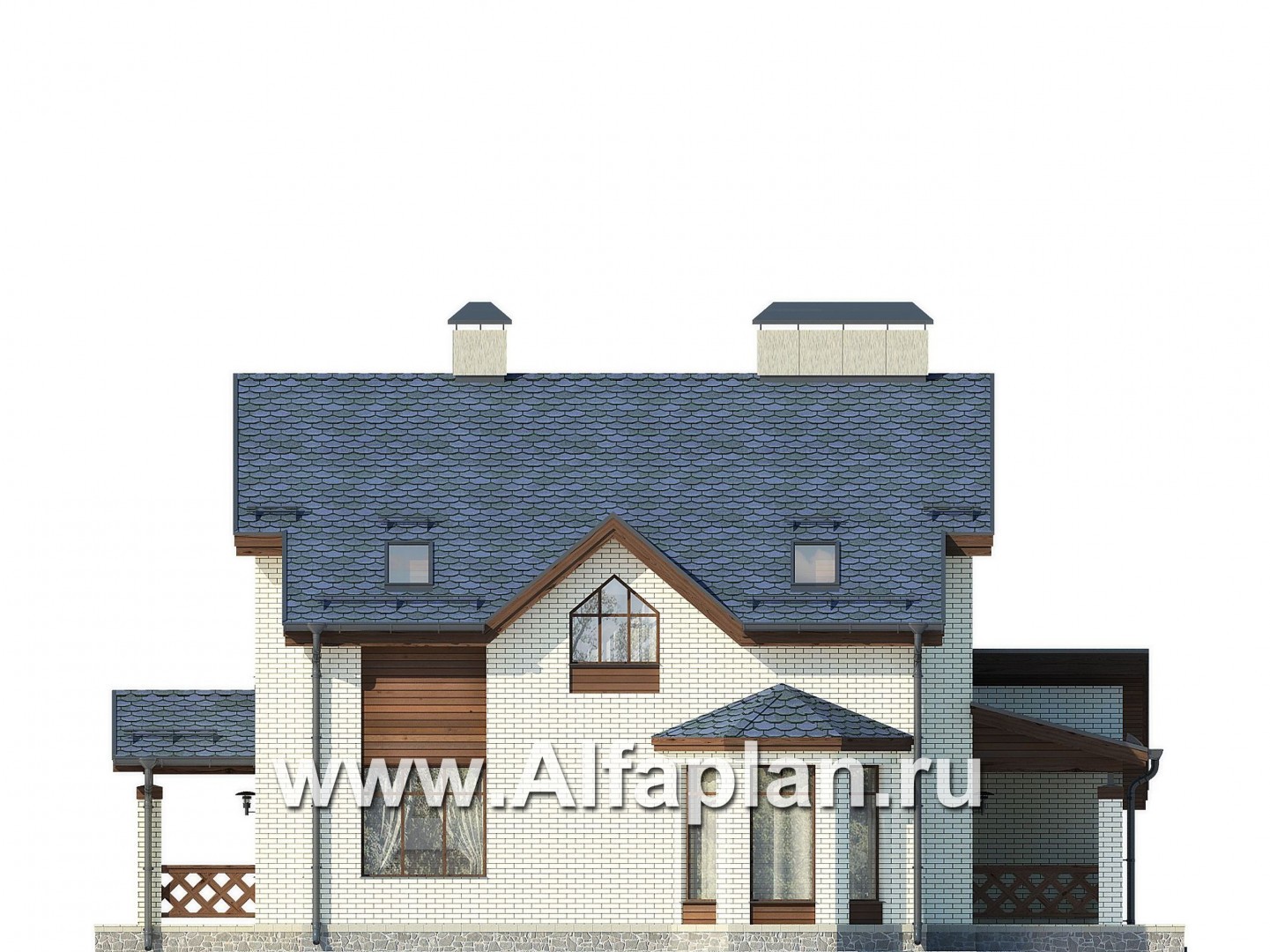 Проекты домов Альфаплан - Вместительный коттедж с большим гаражом - изображение фасада №3
