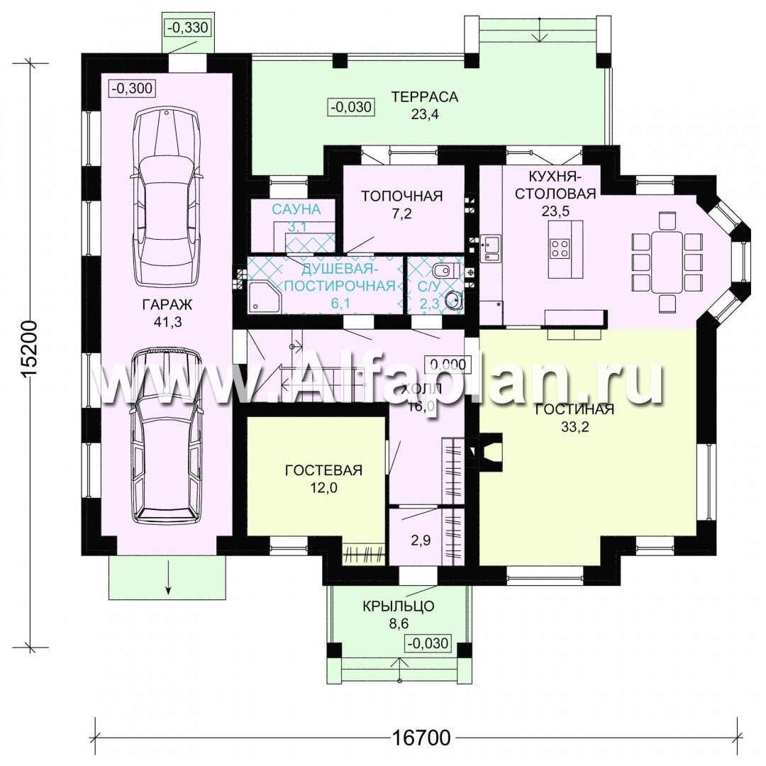 Проекты домов Альфаплан - Вместительный коттедж с большим гаражом - план проекта №1