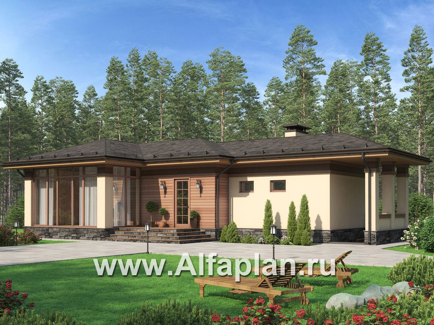 Проекты домов Альфаплан - Бассейн с зоной SPA для современной усадьбы - основное изображение