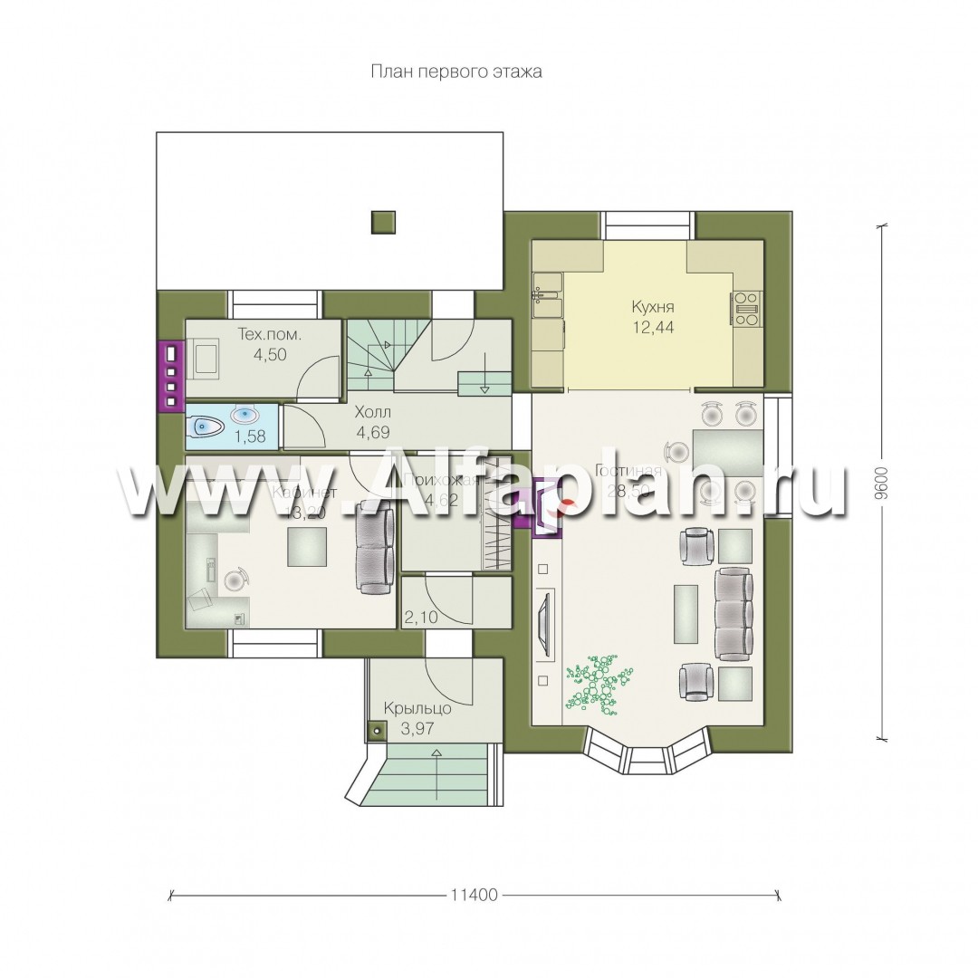 Проекты домов Альфаплан - «Фантазия» - компактный дом для небольшого участка - план проекта №1
