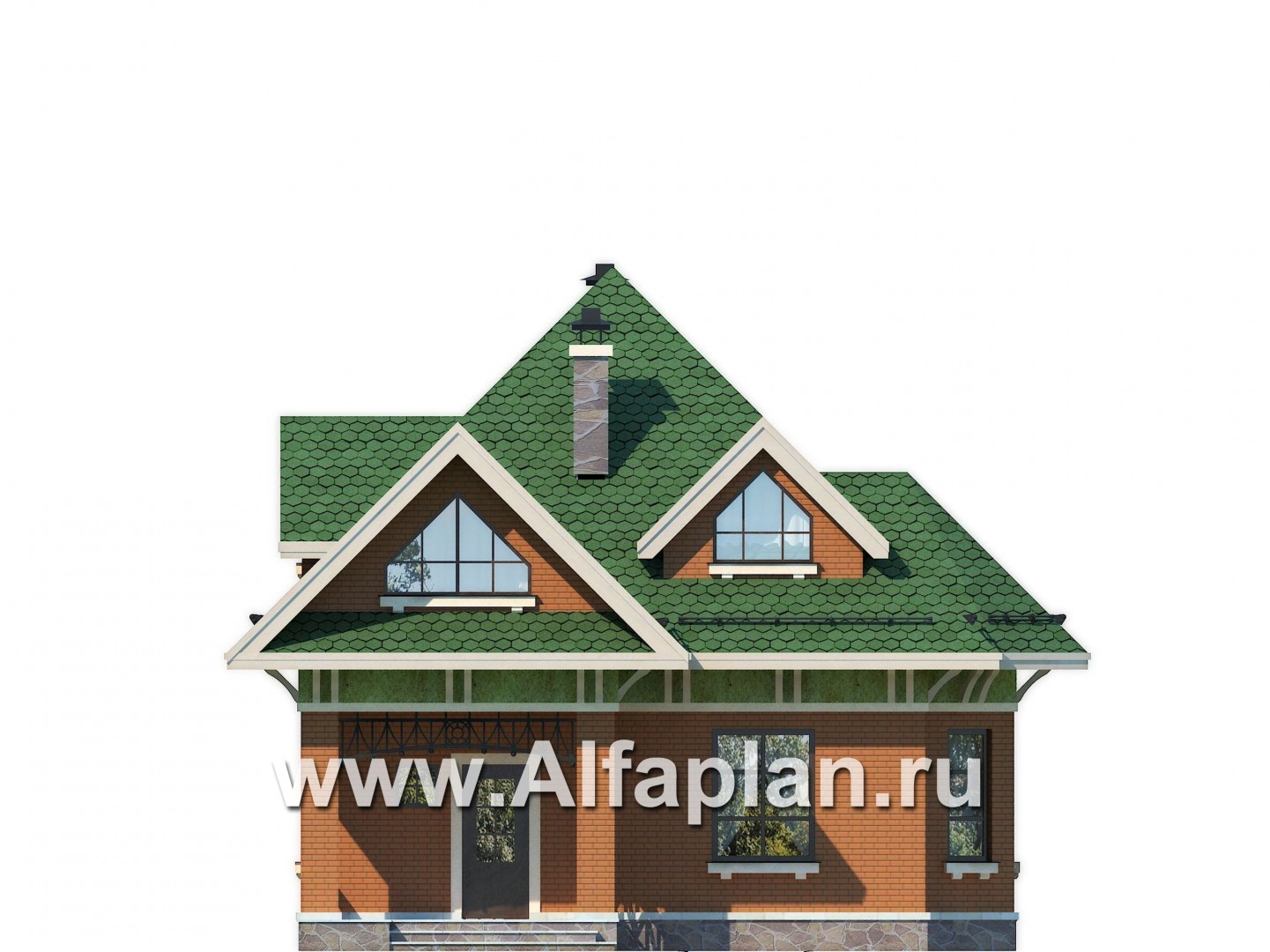 Красивый проект дома с мансардой, план с эркером и с террасой - фасад дома