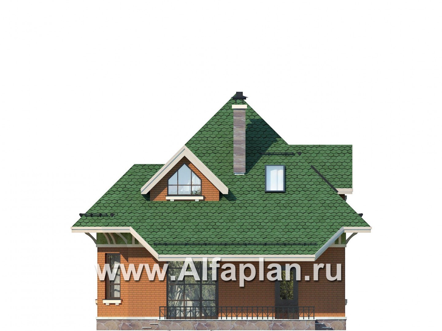 Красивый проект дома с мансардой, план с эркером и с террасой - фасад дома